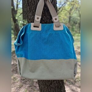 Blue and Tan Canvas Tote Bag